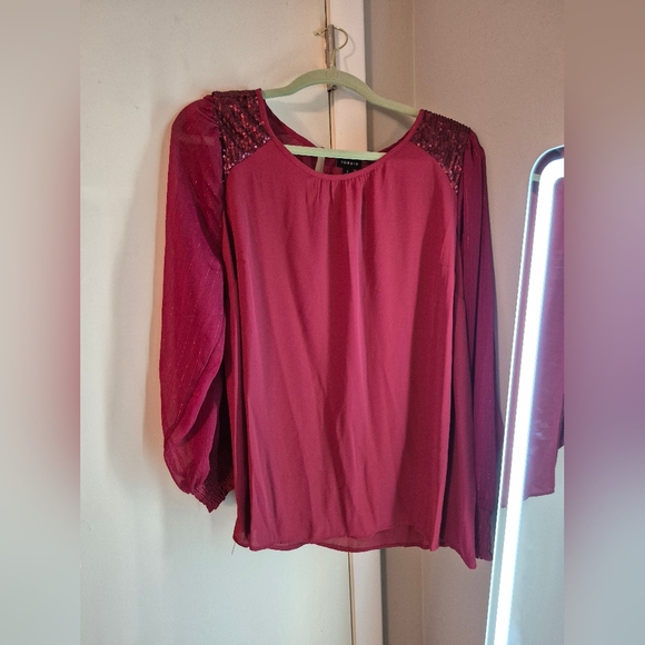 Torrid Burgundy Blouse with Sequin Detail - Picture 2 of 5